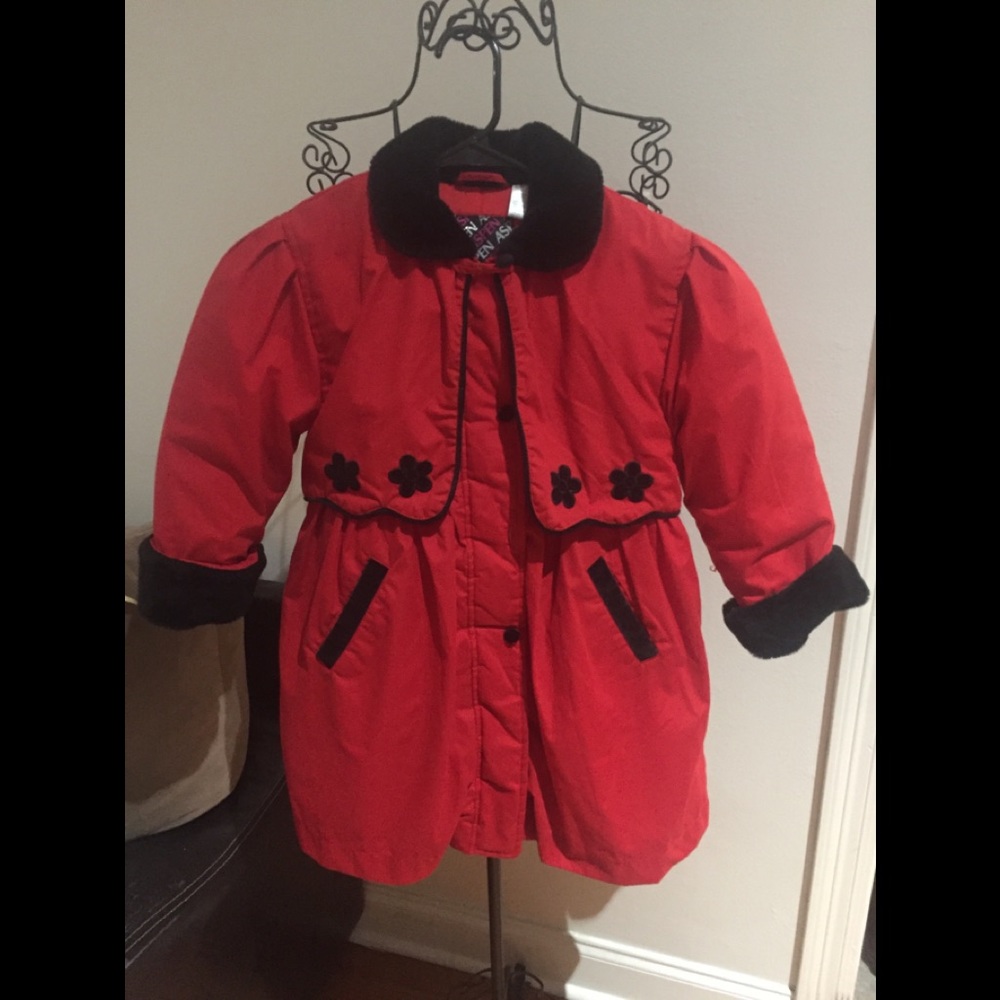 Girls Red Black Aspen Dress Coat M 5/6